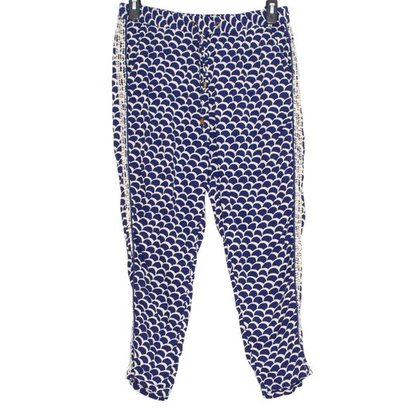 Anthropologie Pants Pull On Boho Coastal Resort Preppy Nautical Blue Size Medium - Picture 1 of 7